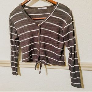 Striped Crop Tie Long Sleeve Top
